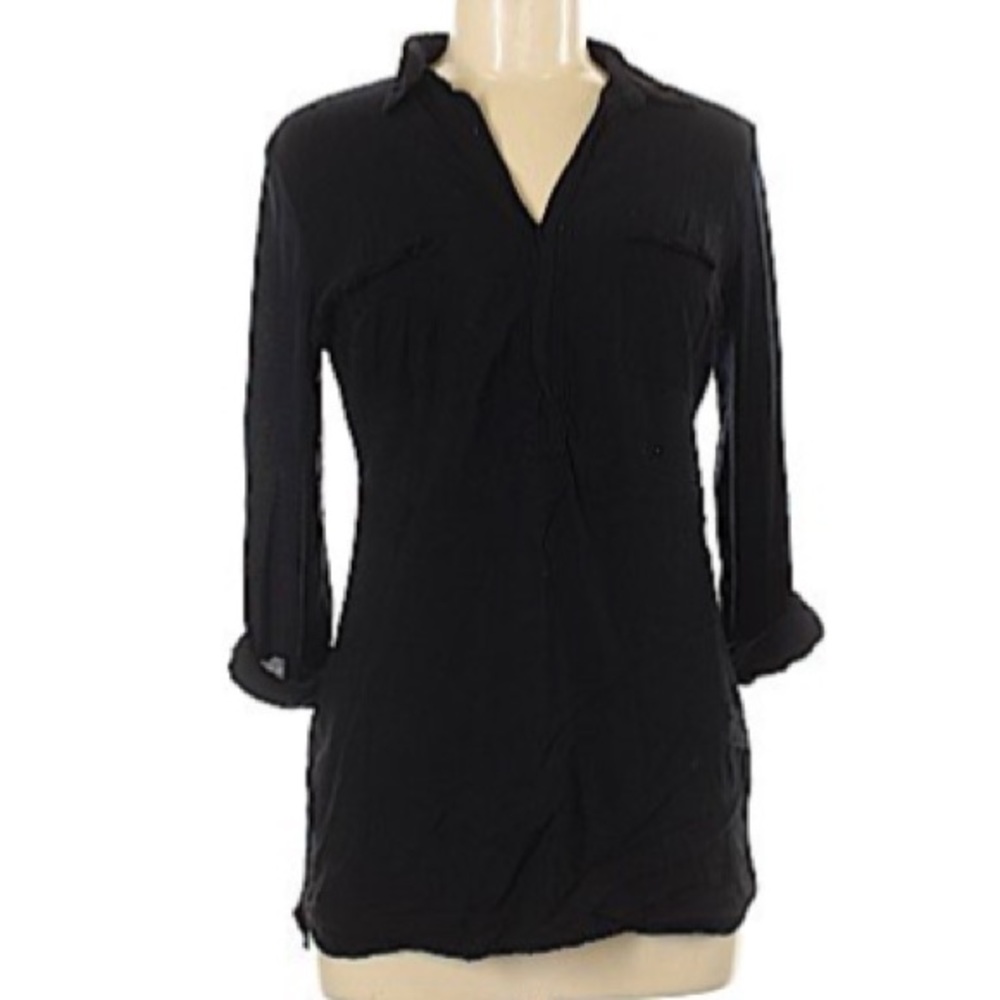 Black Splendid 3/4 Sleeve Button-up Blouse